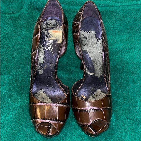 Carlos Santana Shoes - Carlos Santana Brown Croc-Embossed Heels